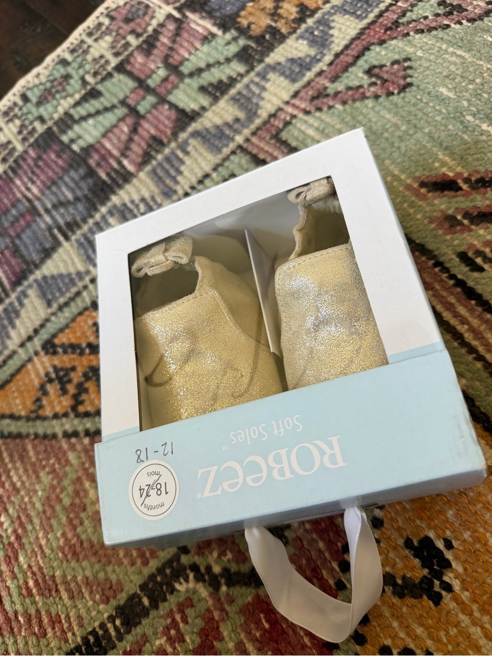 Robeez Glitter Gold Baby Soft Sole Shoes